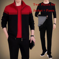 Two-Piece Suit Men 5XL Tracksuit Sets Spring Autumn Zipper Jacket +Pants Sportwear Training Outwear Patckwork Clothing Male