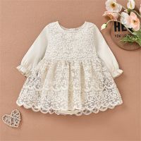 【Forever CY Baby】Kid Girl Romper Dress, Long Sleeve Round Neck Patchwork High Waist Lace Floral Party Dress