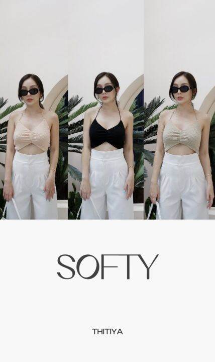 softy-crop-เสื้อครอปผูกคอ-จั๊มสม็อคด้านหน้านิดๆเพิ่มเคิฟอกสวยๆ-thitiya