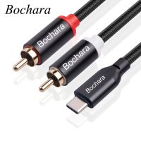 Bochara Jalinan Tipe C Ke 2RCA OFC Kabel Audio Built-In DAC Decoding IC Chipset Foil Dikepang Terlindung 1M 2M