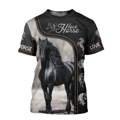 2023 new T-shirt animal Lovely Horse 3D printing mens unisex streetwear casual fashion XS-4XL large size-01