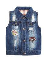 ZZOOI KIDSCOOL SPACE Little Kid Jean Vest Junior Ripped Embroidery Denim Jacket Tops