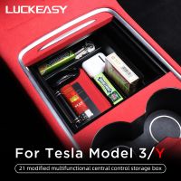 For Tesla Model 3 Model Y 2022 Storage Box Car Central Armrest Flocking/ABS Storage Box Organizer Model3 2023 Accessories