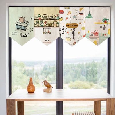 Japanese Kitchen Restaurant Shop Short Curtain Triangle Hanging Flag Curtain Lovely Cartoons Household Chinese Half Curtains