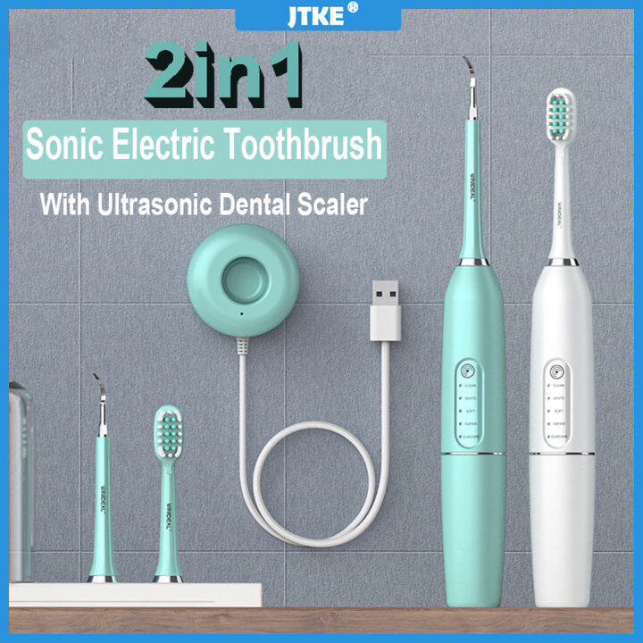 JTKE 2 In 1 Electric Toothbrush Sonic Dental Calculus Remover Teeth