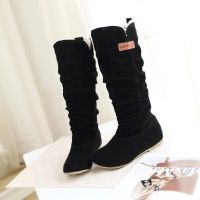 2022 Women Lace Nubuck Flat Heels Winter Snow Boots Shoes Womens Flock Plush Padded Winter Long Riding Motorcycle Boots Shoes