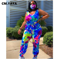 2021CM.YAYA Women Plus Size Jumpsuit Tie Dye Sleeveless O-neck Elastic Waist Loose Pencil Jumpsuits One Piece Overalls Summer Outfit