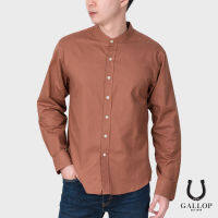 GALLOP : OXFORD CASUAL MANDARIN COLLAR SHIRT เสื้อเชิ๊ตคอจีนแขนยาว รุ่น GW9024 สี Coco Brown - น้ำตาล