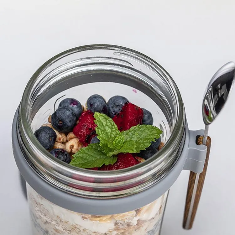 Overnight Oats Jars With Lid And Spoon 10 oz Portable Glass Breakfast Cup  Salad Yogurt Jars Container With Measurement Marks