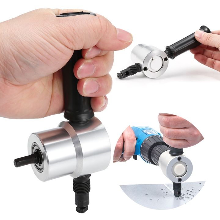 worth-buy-เครื่องมือเลื่อยสำหรับตัดสำหรับตัดแผ่นโลหะที่กัดสองหัวเครื่องมือที่แนบมาเจาะตัดโลหะแผ่นตัดฟรี