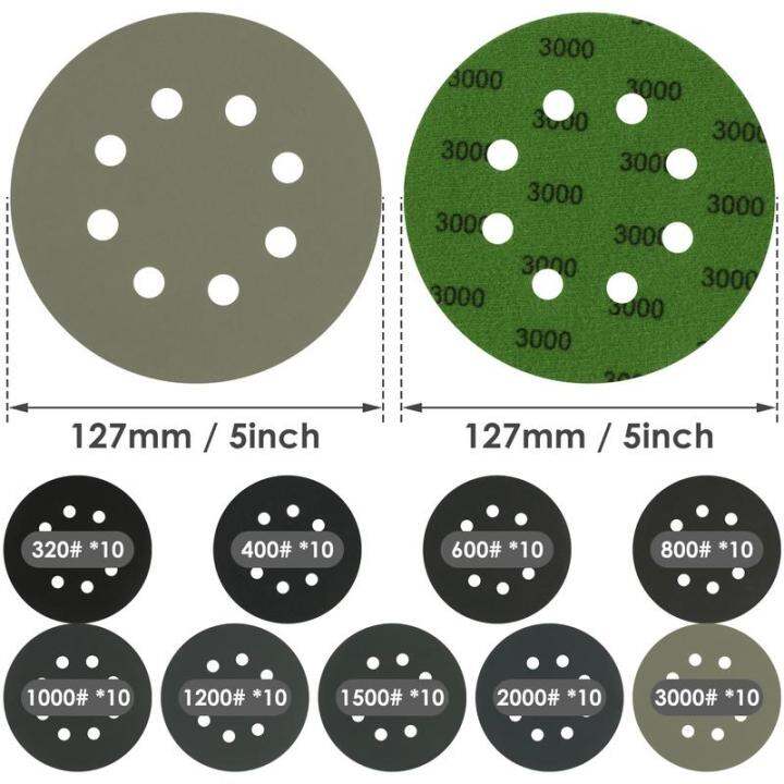 กระดาษทรายทรงกลมเซ็ท5นิ้วกระดาษทรายซิลิกอนคาร์ไบด์ตะขอและห่วง90ชิ้นกระดาษทรายตะขอและห่วงตะขอและห่วงกระดาษทรายสำหรับขัดเงาแห้ง-wed