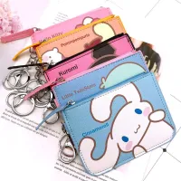 .MY Cinnamoroll KT มัลติฟังก์ชั่ KT ผู้หญิงแมวผู้หญิงกระเป๋าสตางค์บัตรเครดิตคลิปกระเป๋าบัตรหลายใบพวงกุญแจห้อยกระเป๋าการ์ดที่คลุมเก็บรักษาของการ์ตูนกระเป๋าบัตรผู้หญิงกระเป๋าเก็บบัตร PU Sampul Kartu Dompet Koin