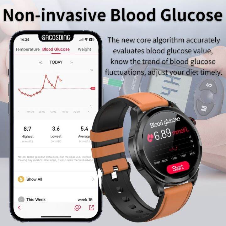 นาฬิกาอัจฉริยะจอecg-ระดับน้ำตาลในเลือดใหม่สำหรับผู้ชายนาฬิกาวัดอุณหภูมิร่างกายวัดความดันโลหิตโทรผ่านบลูทูธสุขภาพ2023