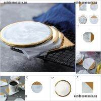 Europe Style Marble Grain Gold Plating Ceramic Coaster Cup Mats