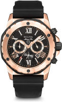 BULOVA Mens Marine Star Chronograph Stainless Steel Quartz Dress Watch Marine Star Rose Gold/Black dial