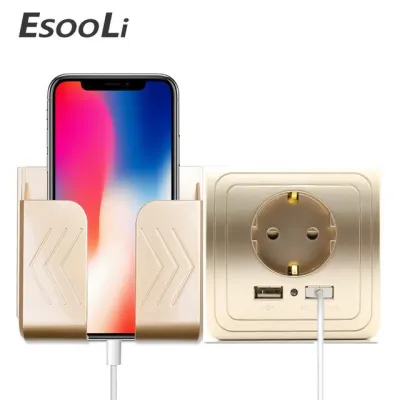 EsooLi Socket with usb wall outlet 5V 2A Dual Wall Socket eu Ports Charger 16A 250V kitchen plug socket Electrical Outlet