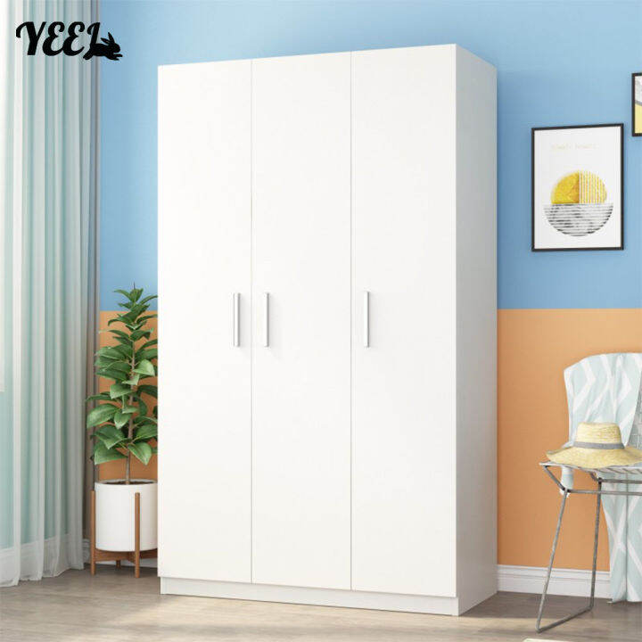 YEEL Wood Wooden 3 Doors White MultiFunctional Wardrobe Clothes