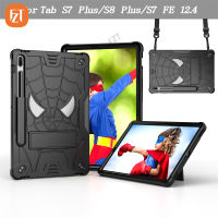 FZT Casing Tablet สำหรับซัมซุงกาแล็กซีแท็บ S8Plus 12.4 "(2022) / SM-X800 X806 X806B X806U X806N ลายแมงมุม TPU อ่อน + พีซี2 In 1ซิลิโคนปกในตัวมีคลิปหนีบสายเคเบิลและ Tali Bahu ในตัว