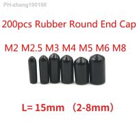 200pcs Rubber Round End Cap Cover for Pipe Plastic Tube Hub Screw Thread Protector Push-fit Caps Black M2 M2.5 M3 M4 M5 M6 M8