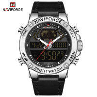 NAVIFORCE Men Watch Casual Quartz Analog Digital Waterproof Watches Multifunction Chronograph Wristwatch Genuine Leather Material