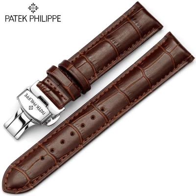 【Hot Sale】 Patek L Philippe leather watch strap cowhide double press butterfly buckle accessories soft belt for men and women 20