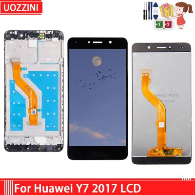 100% LCD ทดสอบแล้วเหมาะสำหรับ Huawei Y7 TRT-L53 LCD ขนาด2017นิ้ว L21A แผงหน้าจอทัชสกรีนหน้าจอสัมผัสสำหรับชุดประกอบหน้าจอ Y7เดี่ยว2017