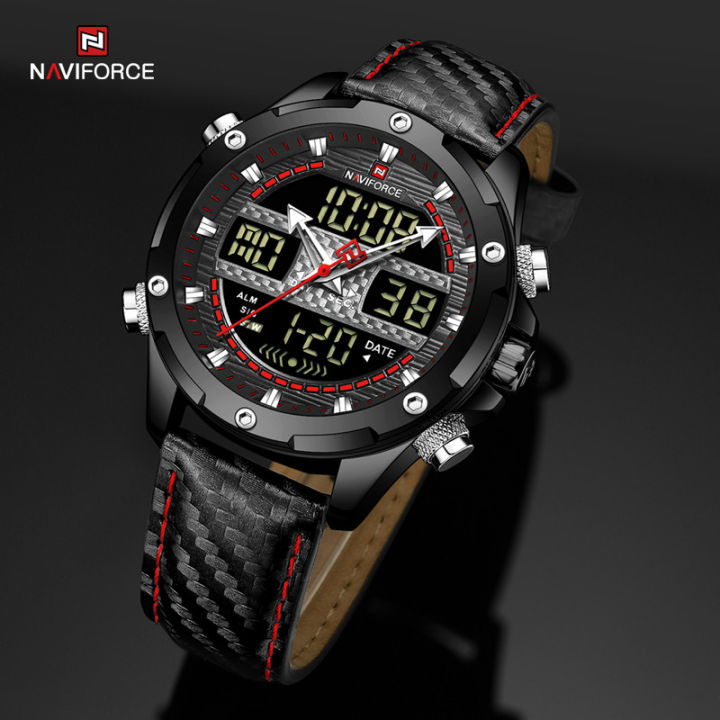 naviforce-นาฬิกาผู้ชายแฟชั่น-dual-time-กีฬาชายนาฬิกาสายหนัง-relogio-masculino-3atm-นาฬิกาข้อมือควอตซ์กันน้ำ