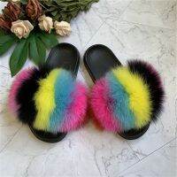 Women Winter Warm Fur Slippers Female Cute Fluffy House Fur Shoes Plush Fox Hair Fluffy Fur Shoes Men And Women Warm Flip Flops