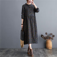 NYFS 2021 New Spring Autumn Vintage Long Sleeve Woman Dress Vestido de mujer Robe Elbise Cotton Linen floral Dresses for Women