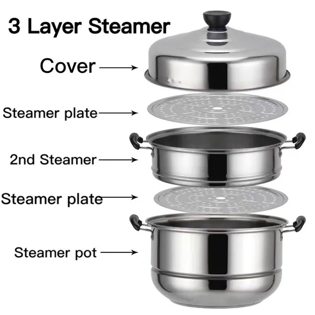 32CM Stainless Steel Three Layer Thick Steamer Pot Soup Steam Pot