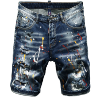 H-H Cool Mens Ripped Shorts Jeans Splashed Painted Denim Streetwear