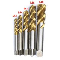 5pcs Titanium Coated Screw Thread Plug Tap HSS Spiral Flute Metric Machine Screw Tap Drill Set M3/M4/M5/M6/M8 Drills Drivers