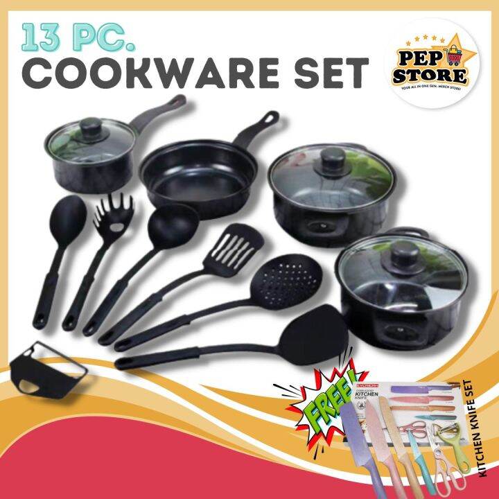 Pep Store 13 PC. Cookware Set w/ Free Kitchen Knife Set Lazada PH