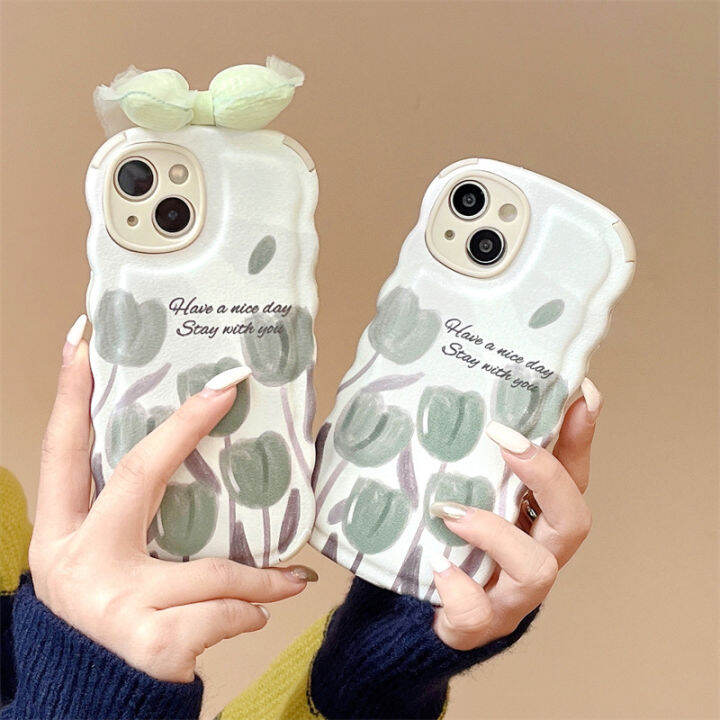 ทิวลิปภาษาอังกฤษสำหรับ Iphone14 ผ้า Bowknot Case สำหรับ Iphone12Promax  เคสโทรศัพท์แฟชั่น Wave Edge สำหรับ Iphone13 เคสทิวลิปสีเขียวสำหรับ Iphone13  เคสโทรศัพท์ Texture สำหรับ Iphone14 | Lazada.Co.Th