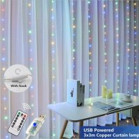 【♘COD Free Cas♘】 xuzichao 3M X 3M X 2M 3M X 1M หลอดไฟติดม่าน Led Usb 13key รีโมทคอนโทรลพวงมาลัยไฟสายแบบเทพนิยายตกแต่งงานแต่งงานภายในบ้านปาร์ตี้