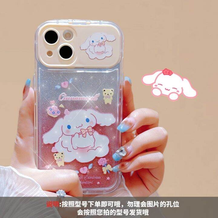 เคสโทรศัพท์มือถือแบบใส-กันกระแทก-ลายสุนัขชินนาม่อน-แต่งกลิตเตอร์-พร้อมกระจก-สีชมพู-สําหรับ-iphone-11-pro-max-12-13-14-pro-max-7-8-plus-se2020-xr-xs-max-xs-plus-max