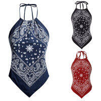 ขายร้อนถังผู้หญิง PLUS ขนาดแขนกุดเซ็กซี่ Paisley Bandana Halter TOP Lacing เสื้อ Corset TOP หญิง floydpshiping