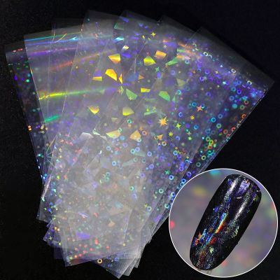 【CW】 8 transparent glass paper nail foil stickers transfer star decorative art tips manicure tool slider