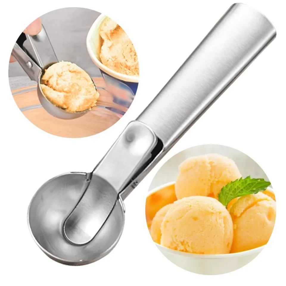 Stainless Steel Ice Cream Scoop with Trigger Fruit Dessert Ball