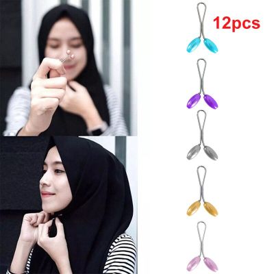12pcs Headscarf Shawl Scarf Clips Colorful Oval Round Pearl Muslim Scarf Hijab Clips Pearl Scarf Brooches for Women Jewelry Headbands