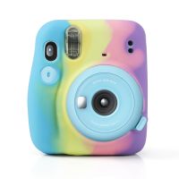 เคสป้องกันซิลิโคนนิ่มสีรุ้งสำหรับ Fujifilm Instax Mini 11 (สีน้ำเงินเข้ม)