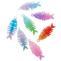 50pcs Mix 7 Colors Fish Bone Acrylic Pendant Charms with Hole Flatback Planar Resin DIY Craft Embellishments Jewelry Accessories