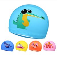 Kids Children Cute Cartoon Sharks Crocodile Starfish Swimming Caps PU Coating Fabric Swim Pool Bathing Cap Hat for Boys Girls Swim Caps