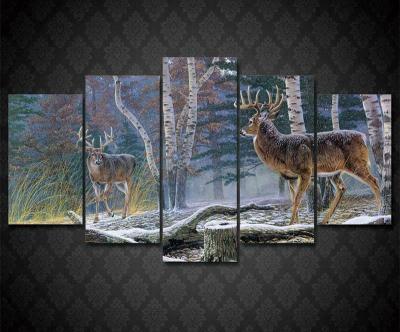 Whitetail Deer Forest Buck Canvas Wall Art พิมพ์โปสเตอร์ตกแต่งบ้าน5แผง-เหมาะสำหรับห้องชนบทหรือธรรมชาติ-คุณภาพสูง HD พิมพ์ภาพวาด