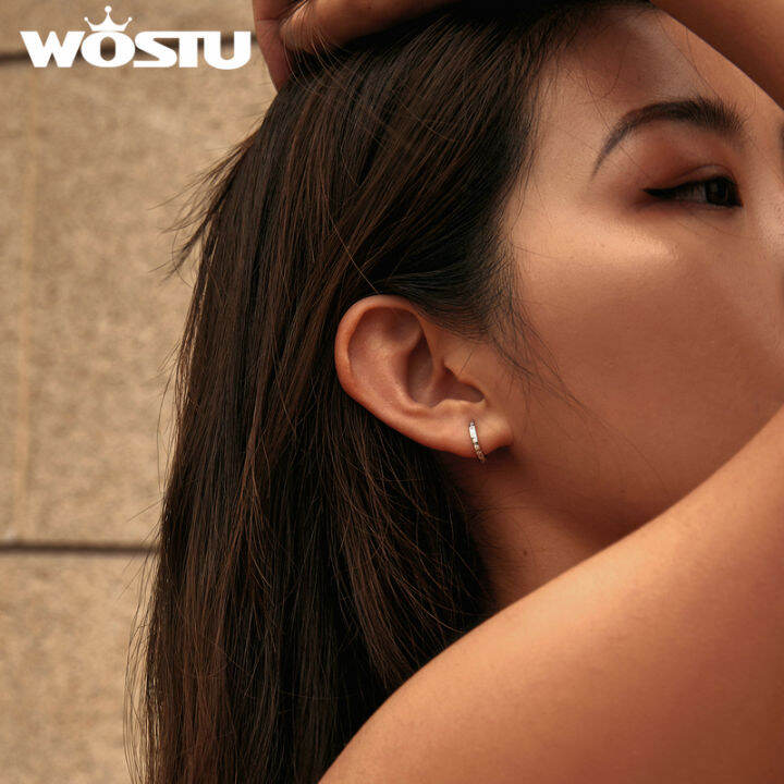 wostu-คริสตัลวงกลมต่างหูห่วงเงินแท้925สไตล์เกาหลีต่างหูเพทายสำหรับผู้หญิงแต่งงานที่เรียบง่ายเครื่องประดับ-cte101