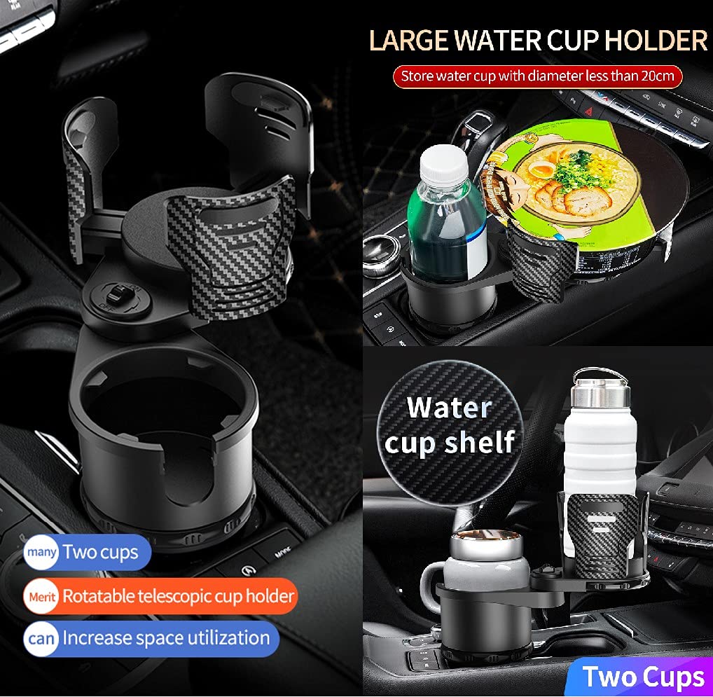 Cup Holder Expander for Car Hold up to 17oz-20oz Bottles 2-in-1 Multifunction Car Drink Expander Adapter Mount Extender with 360° Rotating Adjustable Base Stable Extra Cup Holders for Most Cups 