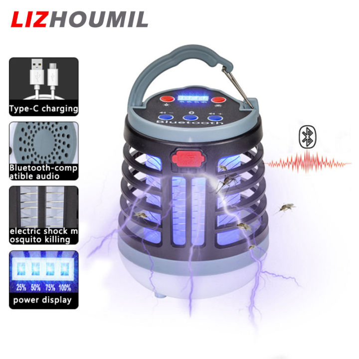 lizhoumil-กำจัดยุงไฟฟ้าช็อตพกพาพร้อมโคมไฟไฟดักยุงชาร์จได้-usb-เสียงบลูทูธ