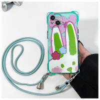 NLWVXCute Graffiti Rabbit 14Promax Cord เคสเหมาะสำหรับ iPhone 15 Crossbody Lake Water Green แพคเกจแบบเต็ม