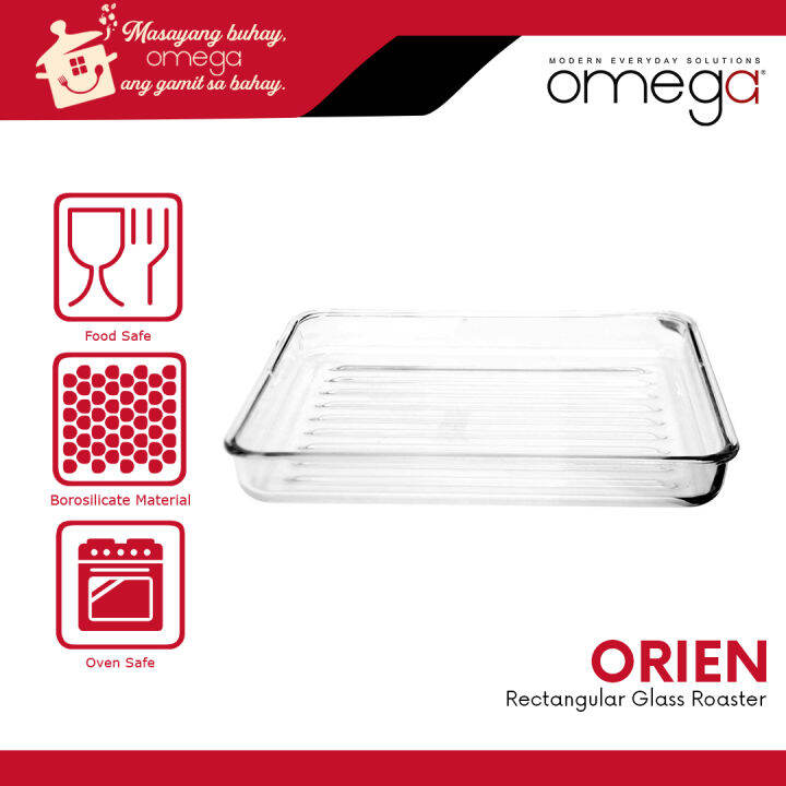 Omega Houseware Orien Rectangular Glass Roaster 3000ml Bakeware