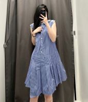 Uniqlo Sanlitun college style pleated sleeveless shirt dress slimming mid-length striped dress for women Y458618